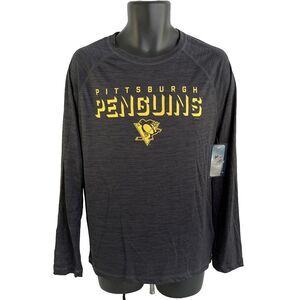 New Mens Fanatics Pittsburgh Penguins Long Sleeve Shirt Sz M NWT Polyester Gray